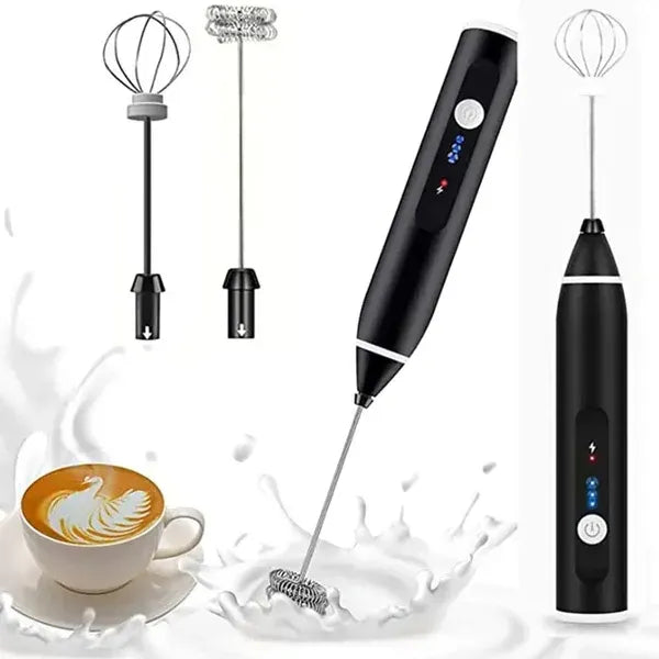 2-in-1 Rechargeable Coffee Beater & Egg Whisker – 3-Speed Electric Milk Frother and Hand Mixer