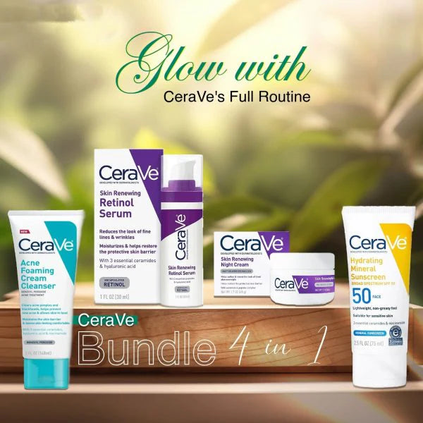 Cerave 4 in 1 Skincare Kit Night Cream Sunblock Serum